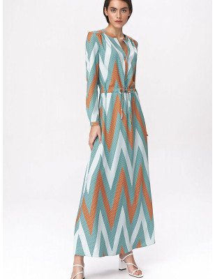 Turquoise Maxi Dress with Zigzag Print - Boho Chic Office Alternative