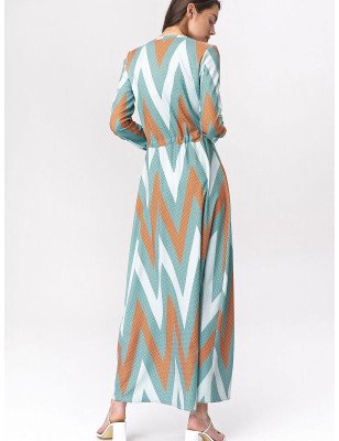 Turquoise Maxi Dress with Zigzag Print - Boho Chic Office Alternative