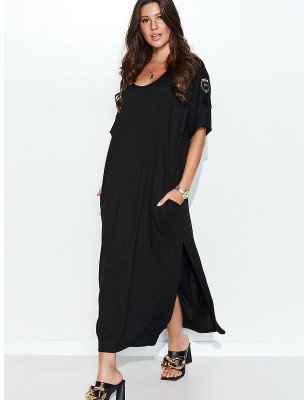 Casual Streetwear Maxi Dress with Pockets, Slit, and Delicate Topstitching