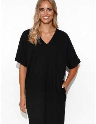 Casual Cotton Kimono Dress with Heart Neckline and Pockets