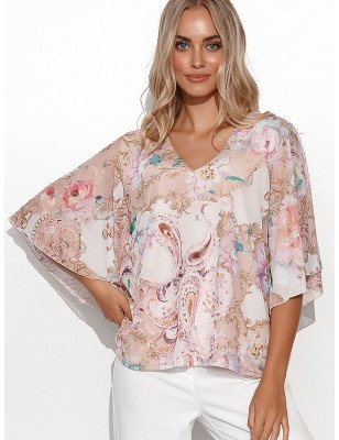 Airy Kimono Sleeve Women's Blouse with Mesh Pattern Variations