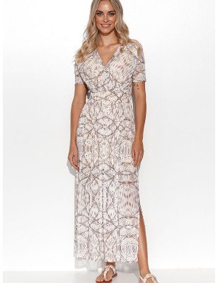 Ethereal Mesh Floral Dress with Envelope Neckline and Elastic Waistband