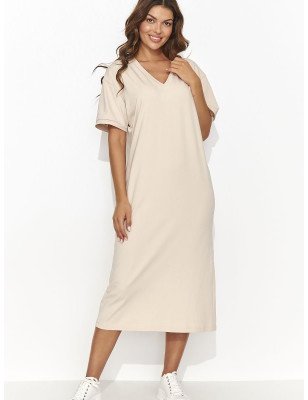 Casual Knit Dress with Heart Neckline and Back Slit