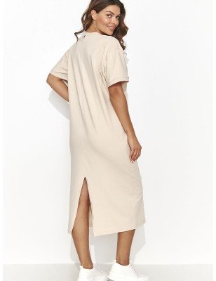 Casual Knit Dress with Heart Neckline and Back Slit