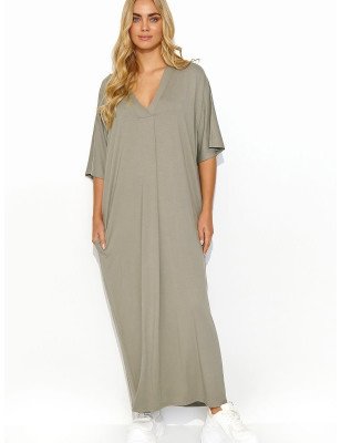 Summer Lightweight Knit V-Neck Dress with Pockets - Elegant and Classic Option for Work, Date, or Family Outing