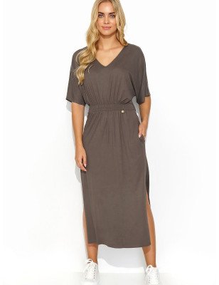 Casual Summer Midi Dress with Drawstring Waist and Gold Bling