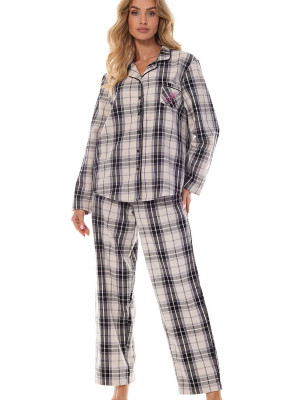 Luxury Check Print Women's Pajama Set with Embroidery & Piping