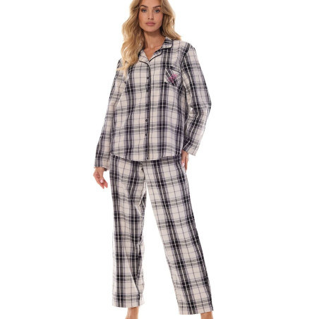 Luxury Check Print Women's Pajama Set with Embroidery & Piping