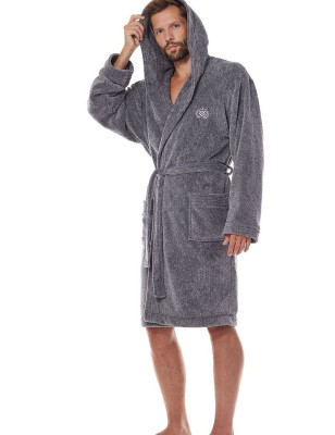 Men's Hooded Bathrobe | Soft Polyester Fabric | Elegant Embroidery | Comfortable Fit | Gift Pouch Included