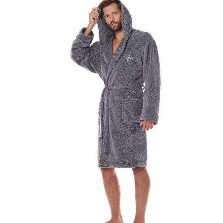 Men's Hooded Bathrobe | Soft Polyester Fabric | Elegant Embroidery | Comfortable Fit | Gift Pouch Included