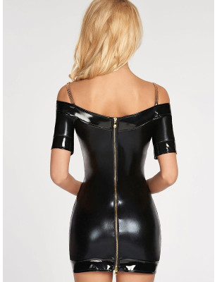 An enchanting and extravagant dress made of shiny wetlook fabric finished with patent vinyl. The charm of the whole is added by 